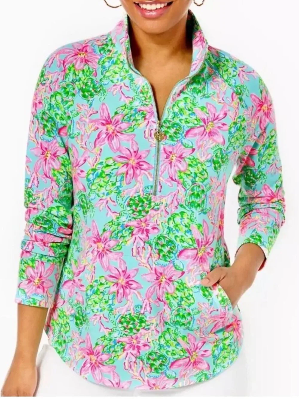 LILLY PULITZER UPF 50+ Skipper Popover Long Sleeve Half-Zip Pullover Top - Picture 1 of 8